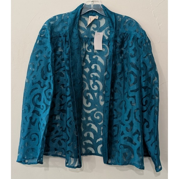 Lavender & Honey Tops - Lavender & Honey Women's Burnout Design Blouse XL Turquoise Long Sleeve NWT